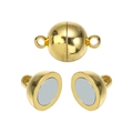 Golden spherical magnetic jewelry clasps with connector rings for DIY necklaces - Gold