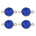 Set of four round blue druzy resin connectors with gold plated edges for DIY jewelry - Outer Diameter 13.5mm / Sapphire Blue