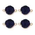 Pack of dark purple round druzy resin pendants with golden rim and double loops - Outer Diameter 13.5mm / Navy Blue