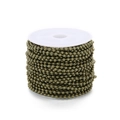 Detail of antique bronze metal ball chain neatly wound on a white plastic spool - 1.5mm / Bronze