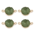 Green druzy resin circular connector with gold-plated trim for jewelry making - Outer Diameter 13.5mm / Olive Green