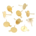 Flat head golden stainless steel earring studs with loops for DIY jewelry making - 8mm Face 12mm Pin / Gold