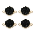 4er-Pack runde schwarze Druzy-Harz-Verbinder mit vergoldetem Rand für die Schmuckherstellung - Außendurchmesser 13.5mm / Schwarz