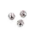 Three 10mm silver basketball-shaped metal spacer beads with detailed textured lines for DIY jewelry - OD 10mm Hole 1.5mm / Platinum Basketball