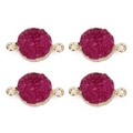 Rosenroter Harz-Druzy-Rundverbinder mit Vergoldung und zwei Aufhängeringen - Außendurchmesser 13.5mm / Rosenrot
