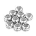 Polished stainless steel slider beads with silicone inner core for DIY bracelet making - 6mm Diameter, 1mm Inner Hole / 10 Pieces Pack / Steel Color