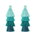 Vista dettagliata di nappe in seta verde a quattro strati con sfumatura per gioielli DIY - Confezione da 4 (Circa 80mm) / Sfumato Teal