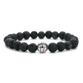 Macro shot of black volcanic rock beads and silver basketball charm on a beaded bracelet - Basketball Style (Lava Stone) / Gunmetal