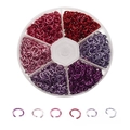 Aluminum open jump rings set in a 6-grid circular storage box for DIY jewelry making - Style 4 / Diameter 6mm Wire Dia. Approx 0.8mm / Red Purple Pink Series