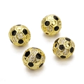 Soccer ball charms in gold plating with black enamel and sparkling zircon stones - OD 10mm Hole 1.5mm / Gold Soccer