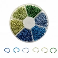 DIY colorful aluminum open jump rings set in a clear six-grid storage box for jewelry making - Style 1 / Diameter 6mm Wire Dia. Approx 0.8mm / Blue-Green Mix