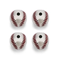 Set of four silver baseball beads for DIY jewelry making with realistic red stitching - OD 10mm Hole 1.5mm / Platinum Baseball