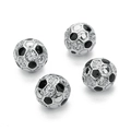 Silver soccer ball charm beads with sparkling cubic zirconia and black enamel accents - OD 10mm Hole 1.5mm / Platinum Soccer