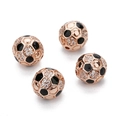 Rose gold plated soccer ball beads with zircon stones and black enamel for DIY jewelry - OD 10mm Hole 1.5mm / Rose Gold Soccer