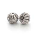 Silver ball beads with micro-paved zircons and hollow design for DIY jewelry making - OD 10mm Hole 1.5mm / Platinum Pave Ball