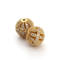 Gold hollow spherical beads with clear zircons for DIY jewelry making and bracelets - OD 10mm Hole 1.5mm / Gold Pave Ball