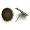Antique bronze round bezel setting stud earring findings for DIY jewelry making - Bronze