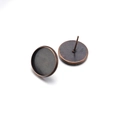 Vintage bronze round cabochon earring stud settings for DIY jewelry making - Antique Red Copper