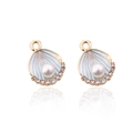 Détail de breloques coquillages bleu clair avec perle blanche et strass brillants - 10 pcs/Paquet / Coquille de Perle Bleu Clair