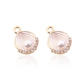 Détails de breloques coquillage en émail blanc, perle centrale et strass sur base dorée - 10 pcs/Paquet / Coquille de Perle Blanc