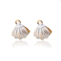 Détails de breloques en coquillage avec bords dorés et émail blanc avec anneaux - 10 pcs/Paquet / Coquille Saint-Jacques Bleu Clair Double Couche