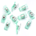 Set of 10 green translucent sewing clips with metal springs for quilting and crafts - 2.7X1.0X1.5CM / Green