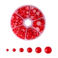 Set de perles demi-rondes rouges ABS en 6 tailles avec boîte de rangement pour bijoux - Boîte d'Ensemble de Tailles Assorties / Rouge
