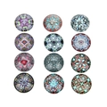 Macro display of twelve colorful mandala glass cabochons for DIY jewelry making - 10mm / 20 Pieces Set / Solid Color