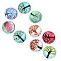 Close-up of 9 round glass cabochons with colorful tree of life patterns for jewelry making - 10mm / 20 Pieces Set / Colorful Tree
