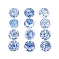 Set of 12 round glass cabochons with blue and white porcelain tree of life patterns - 10mm / 20 Pieces Set / Blue And White Porcelain