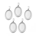 Set di 5 vassoi per ciondoli ovali in acciaio inossidabile argento per gioielli DIY - 18x25mm / Color Acciaio