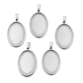 Cinque pezzi di basi per ciondoli cabochon ovali in acciaio inox finitura argento - 20x30mm / Color Acciaio