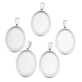 Cinque basi ovali in acciaio inossidabile argento per creazione gioielli DIY - 25 x 35 mm / Color Acciaio