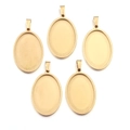 Cinque basi ovali in acciaio inossidabile dorato per ciondoli fai da te e montature di gemme - 20x30mm / Oro