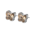 Orecchini a lobo a farfalla eleganti con cristalli champagne in acciaio titanio lucido - Oro 18K / Strass Marrone Acciaio