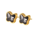 Eleganti orecchini a lobo a farfalla in finitura dorata con cristalli grigio fumo sfaccettati. - Oro 18K / Strass Nero Oro