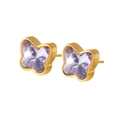 Eleganti orecchini a farfalla in acciaio al titanio dorato con cristalli viola. - Oro 18K / Strass Viola Oro