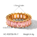 Detailed view of 18k gold plated eternity ring with pink baguette-cut cubic zirconia stones - US 7 / Pink Rectangular Style (HC-R30758-PK)
