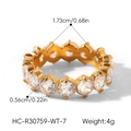 Detail view of 18k gold plated titanium steel ring with size and weight measurements - Crystal White Round Style (HC-R30759-WT)
