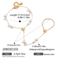 Stainless steel pearl star finger bracelet with detailed measurement annotations. - Star and Pearl Pendant Style (JDB0301332)