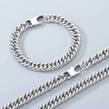 Parure de bijoux unisexe en acier titane argenté collier et bracelet maille cubaine - Maille Gourmette (Style Fermoir Toggle) / Bracelet 9.0mm/21cm