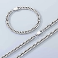 Conjunto de pulsera y collar de cadena de eslabones cubanos de acero inoxidable plateado unisex - Cadena de Eslabones (Estilo Hebilla Cuadrada) / Pulsera de 6.0mm/20cm