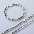 Ensemble de collier et bracelet à maillons cubains en acier inoxydable argenté - Maille Gourmette (Style Boucle Carrée) / Bracelet 6.5mm/20cm