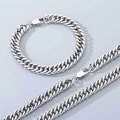 Ensemble collier et bracelet en chaîne à maillons cubains en acier titane argenté - Maille Gourmette (Style Boucle Carrée) / Bracelet 9.0mm/21cm