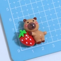 Cartoon brown bear resin cabochon holding a red strawberry for DIY hair clips - Strawberry Style (WL-2015)