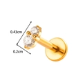 Gold titanium lip stud piercing with two clear zircons, 0.43cm width, flat back design for comfort - Vertical Double Rhinestone (T2589-2) / Gold