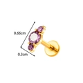 High-quality G23 titanium labret stud earring with three purple zirconia gemstones 0.66cm - Arch Three Rhinestone (T2589-4) / Gold