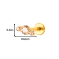 Gold titanium labret stud with three champagne round zircons in a push pin design - Linear Three Rhinestone (T2589-5) / Gold