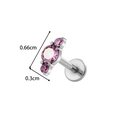 Hypoallergenic G23 titanium labret stud featuring three sparkling pink gemstones - Arch Three Rhinestone (T2589-4) / Silver