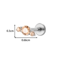 G23 titanium labret stud featuring three round peach gemstones with size dimensions - Linear Three Rhinestone (T2589-5) / Silver